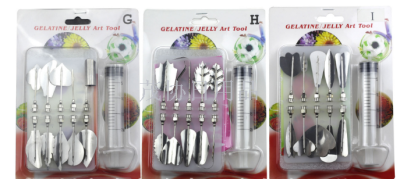 14 types of mixed 3D jelly pudding with stainless steel carving tools