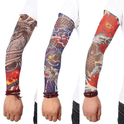Tattoo Oversleeve Men's Flower Arm Tattoo Icy Oversleeves Summer Ice Silk Sleeves Sun Protection Sleeves Long Seamless Arm Guard Arm Sleeve