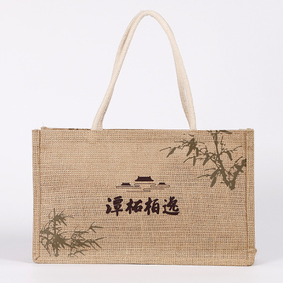 Factory Direct Sales Wholesale Domestic and Foreign Trade Advertising Portable Sack Printing Logo Waterproof Color Printing Burlap Handbag