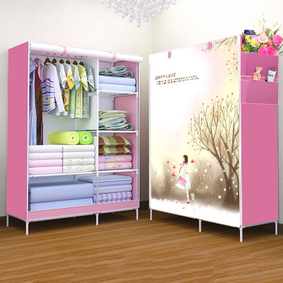 Simple wardrobe non-woven combined wardrobe cartoon panoramic wardrobe 3D double row printed wardrobe