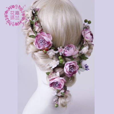 Jia orchid ring hot style Korean bride headdress garland hair band handmade cane flower hair band wholesale wedding
