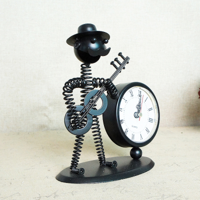 Iron crafts American cowboy musical instrument playing spring man clock living room study office decoration furnishings