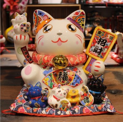 Fuyuan 9 - inch ceramic fortune cat piggy bank handicraft items hotel shop opening gift desk 86685