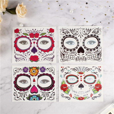 Factory in Stock European and American Halloween Face Tattoo Sticker Waterproof Environmental Protection Personalized Masquerade Face Pasters Wholesale Customization