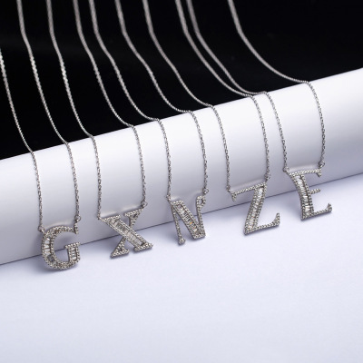 Lettered Necklace 925 Sterling Silver Wife's Romantic Travel Celebrity Inspired Diamond Set Surname English Lettered Clavicle Chain