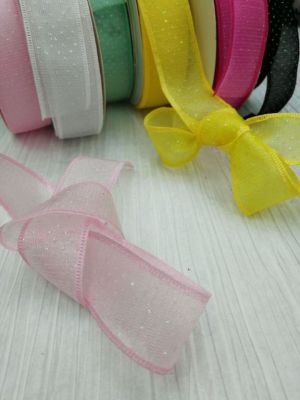 2.5 cm double - layer overlocked gauze band bouquet gift packing decorative ribbon style specifications can be customized
