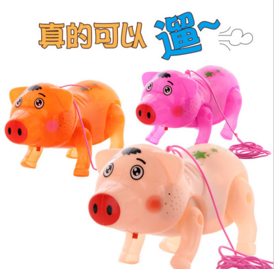 New electric leash pig creative luminous concert cute pig children toys cartoon pig can walk