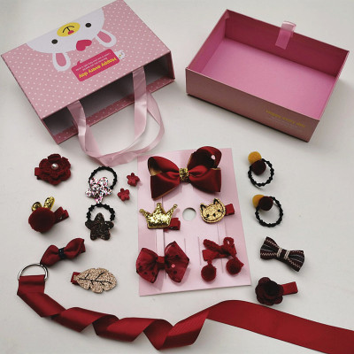 Korean version of the children's headdress gift box hairpin hair rope baby hairpin rubber band set does not hurt hair princess hairpin jewelry