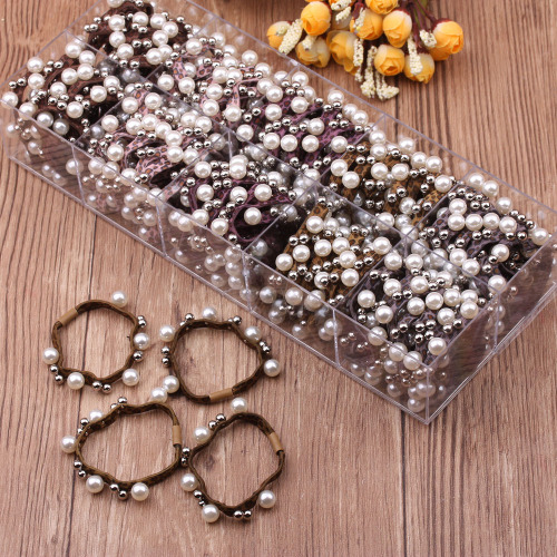 5 Yuan Shop Jewelry Personality round Bead Hair Rope High Elastic Rubber Band hair Ring Sweet Girl Pearl Ponytail Head Rope