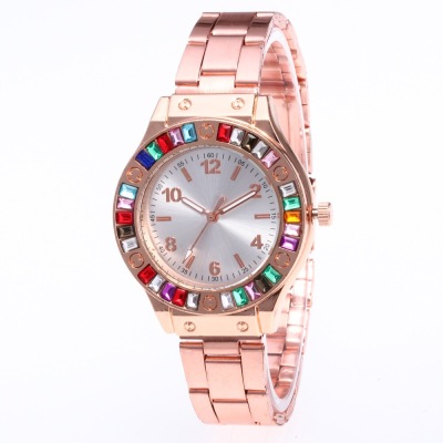 Hot style American fashion steel band with diamond lady watch color drill nail digital scale quartz watch wholesale