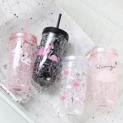 Manufacturers direct Korean creative summer ice cup fashion double layer flamingo ice cool cup student trend ice cup wholesale