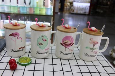 Popular Ceramic Cup Creative Cartoon Flamingo Mug with Ceramic Spoon Practical Gifts Daily Necessities