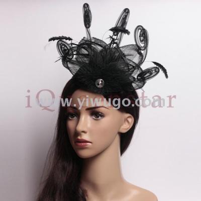 Exaggerated catwalk headgear evening hat woman stage move Chinese bride makeup small hat mesh lace cap
