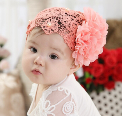 Korean female baby hair band infant headwear lace big flower hair net little princess hair accessories manufacturers wholesale