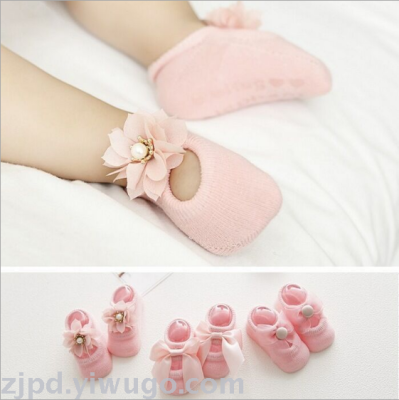 Lace bow baby Korean version of pure cotton carving hollow boat socks children's candy color summer floor socks