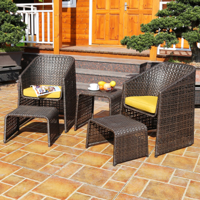 YRG Outdoor Desk-Chair Rattan Chair Coffee Table Footstool Set Leisure Balcony Table and Chair Terrace Garden Rattan Chair