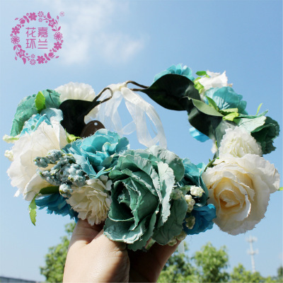 Hot style European and American bride holiday garland imitation rose flower headwear for Christmas carnival ball party