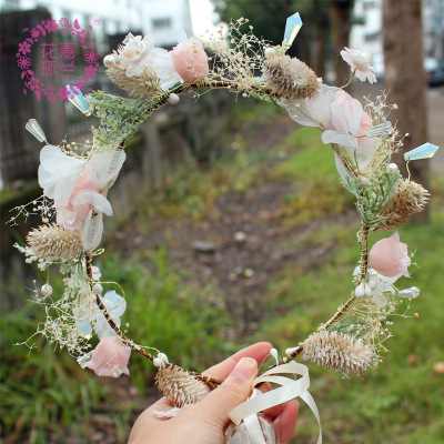Cross border hot pink sweet artificial flower bead string handmade flower garland tourism holiday garland headwear
