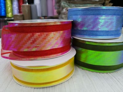 Packaging ribbon bow 5CM3.2CM snow yarn composite rainbow film with flowers gift packaging ribbon bow