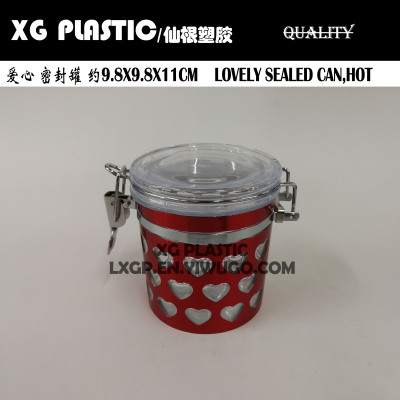 550ml Round Sealed jar Food Storage box heart decorate metal Clamp Lid Air Tight Sealed Locking Beans Sugar Candy bottle