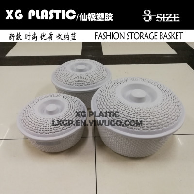 storage bin plastic round basket with cover unique hollow design PP storage organizer fashion fruits baskets 3 size box