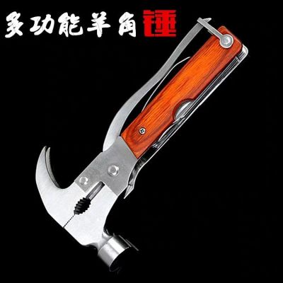 Multi-function colorful wood claw hammer outdoor portable goods multi-function hammer knife  and pliers tool