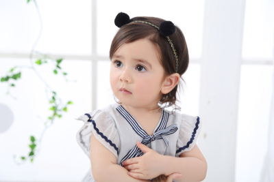 Korean children dovetail with plush ball ball baby hair accessories baby double ball head with head band wholesale