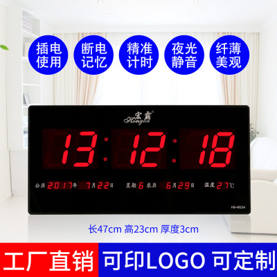 In Stock Wholesale Modern Simple Wall Clock Mute Decorative Electronic Clock Large Digital LED Stereo Clock