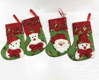Christmas stockings Christmas tree ornaments red border sequined Christmas socks interior decoration