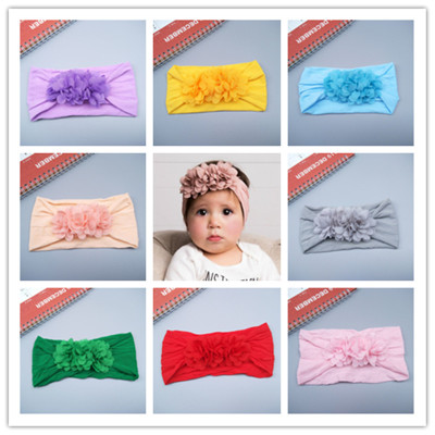 Sell well in Europe and the United States children hair with three flowers nylon elastic baby hair with multicolor girl headwear manufacturers wholesale