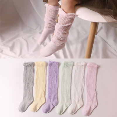 Long leg lycra top grade cotton boneless baby socks baby socks anti-mosquito socks pure cotton candy colored mesh socks