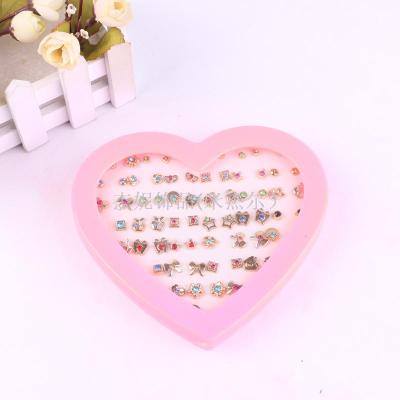 Plastic heart set earring wholesale South Korea personality anti-allergy boxed earring female water diamond earring