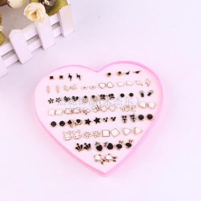 Plastic heart set ear studs wholesale Korea anti-allergy boxed ear studs female water diamond earrings