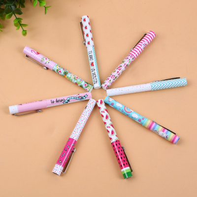 Transparent plastic drum packaging cute little fresh style ballpoint pen with a pen cap design patterns