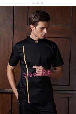 Summer black breathable network chef clothing short-sleeved men custom printed LOGO