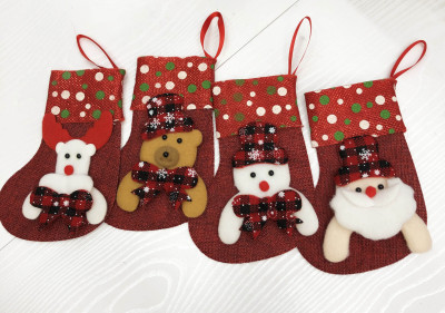 Christmas stockings dark red linen spotted Christmas stockings Christmas ornaments Christmas tree pendant