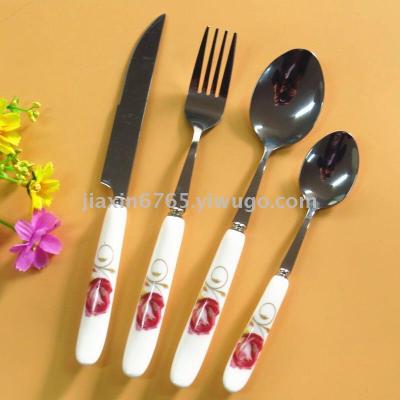 Ceramic handle stainless steel spoon fork knife stainless steel tableware manufacturers direct sales