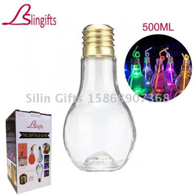 Slingifts 500ml LED Glowing Bulb Water Bottle Brief Cute Milk Juice Light Bulbs Leak-proof silver gold plastic bulb with