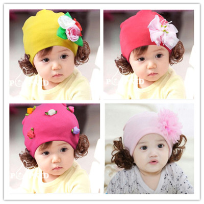New spring and autumn children's hat baby wig hat girl flower hood hat baby thermal hat wholesale
