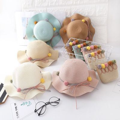 Douyin same style will move the rabbit ears straw hat children children cute package bag summer sun shade hat