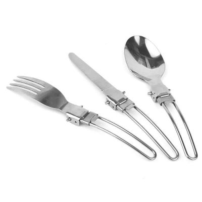 Multi - function cutlery knife and spoon is suing portable folding cutlery knife stainless steel knife and spoon, three - piece set