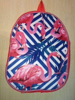 Children's Backpack; Plush School Bag; Plush Printed Flamingo Backpack; Flamingo School Bag