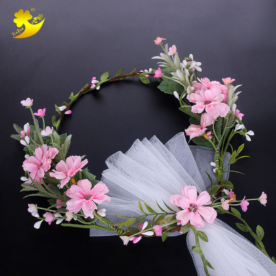 Japanese and Korean new bride veil seaside holiday photography shallow pink veil handmade simple double mori hair accessories wholesale