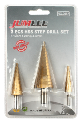 Step Drill 3-Piece Set of H2step Drill 3pc Set Pagoda Drill, Multi-Function Drill