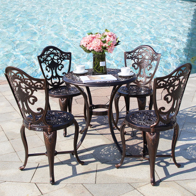 YRG Outdoor Cast Aluminum Table and Chair Simple Cast Aluminum Combination Outdoor Occasional Table and Chair Small Coffee Table Courtyard Balcony Table and Chair