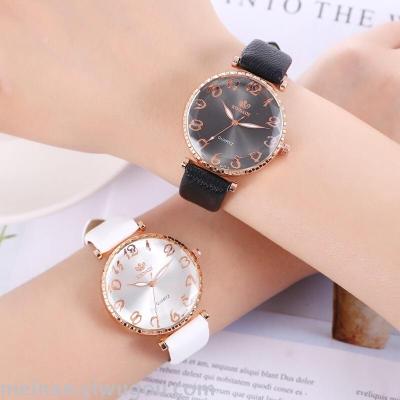 New color matching fashion crystal face ladies belt personality digital face watch