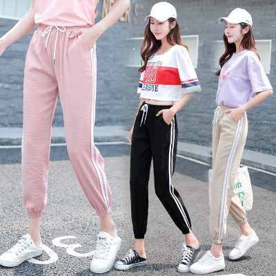Sports Pants Female Ins Trendy Ankle Banded Pants Women's Hip-Hop Pants Spring and Autumn 2019 New Harem Tapered Casual Pants Baggy Pants