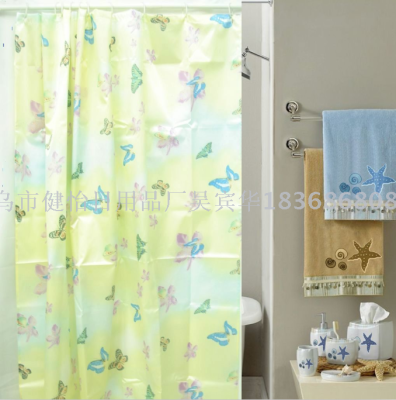 Thickened small curtain set bathroom hanging curtain waterproof mouldproof perforated toilet curtain cloth bath partition curtain