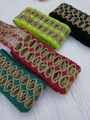 Wove a decorative band of hemp cord and jute thread