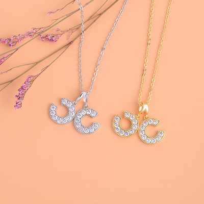 Korean Dongdaemun Same Product Double C Gold-Plated Necklace Female Trend Fashion Trending Hot Zircon Clavicle Chain Neck Chain